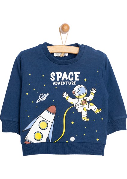 Basic Az Şardonlu Uzay Baskılı Sweatshirt Erkek Çocuk