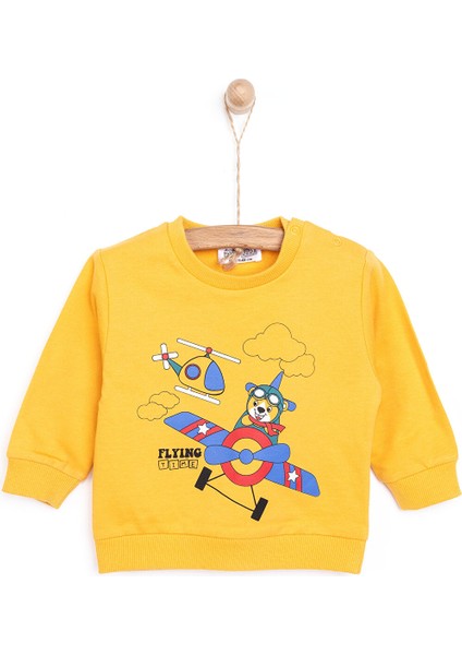 Hello Baby Basic Az Şardonlu Helikopter Baskılı Sweatshirt Erkek Çocuk