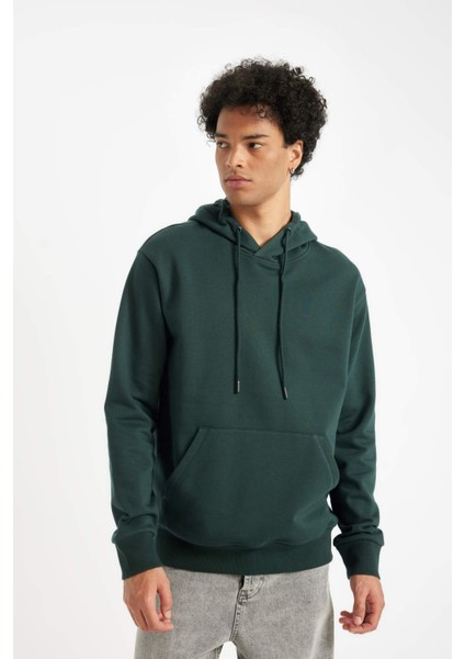 Regular Fit Kapüşonlu Kanguru Cepli İçi Yumuşak Tüylü Basic Düz Sweatshirt X8283AZ24AU fırsatları