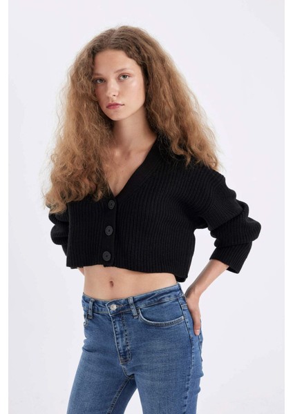 Regular Fit V Yaka Basic Düz Düğmeli Triko Hırka U2052AZ24AU fırsatları