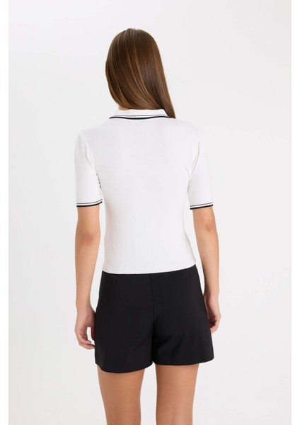 Regular Fit Polo Yaka Düğmeli Basic Düz Kısa Kollu Triko Kazak D3300AX24AU indirimleri