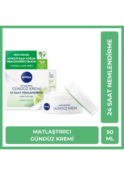 Matlaştırıcı Gündüz Yüz Bakım Kremi 50ML, 24 Saat Yoğun Nemlendirici, Karma Ciltler, Aloe Vera