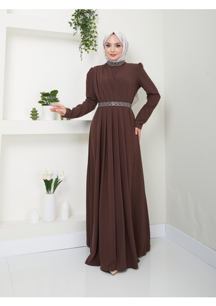 Kemeri Yakası Taşlı Abiye Elbise 2611 modelleri