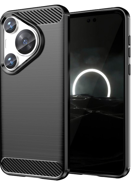 Huawei Pura 70 Pro Brushed Carbon Fiber Silikon Kılıf - Siyah AL3332