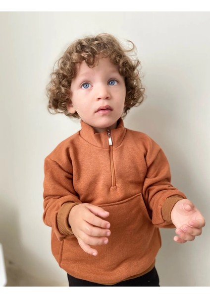 Unisex Fermuarlı Dik Yaka Kanguru Cepli Çocuk Çocuk Sweatshirt fırsatları
