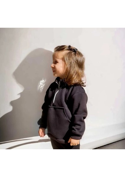Unisex Fermuarlı Dik Yaka Kanguru Cepli Çocuk Çocuk Sweatshirt indirimleri