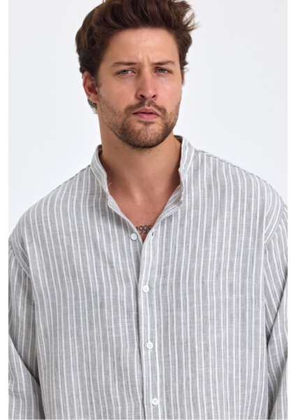 Erkek Hakim Yaka Keten Karışımlı Regular Fit Gömlek