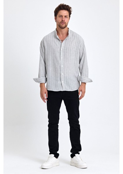 Erkek Hakim Yaka Keten Karışımlı Regular Fit Gömlek fiyatları