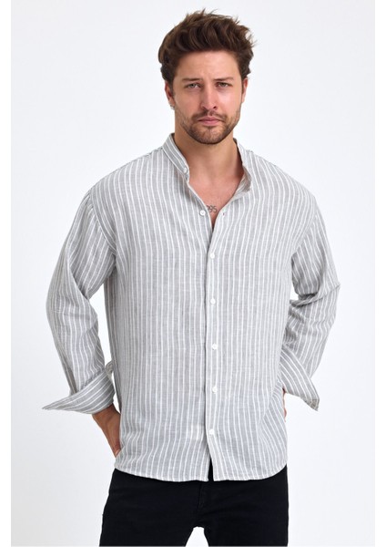 Erkek Hakim Yaka Keten Karışımlı Regular Fit Gömlek modelleri