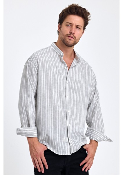 Erkek Hakim Yaka Keten Karışımlı Regular Fit Gömlek fırsatları