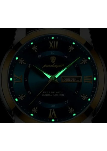 Poedagar Su Geçirmez Aydınlık Takvim Paslanmaz Çelik Erkek Kol Saati Gold Detay fiyatları