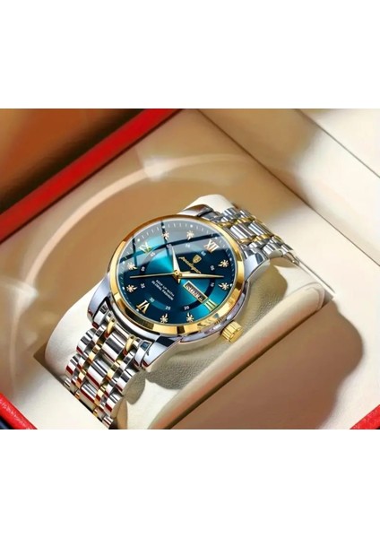 Poedagar Su Geçirmez Aydınlık Takvim Paslanmaz Çelik Erkek Kol Saati Gold Detay modelleri