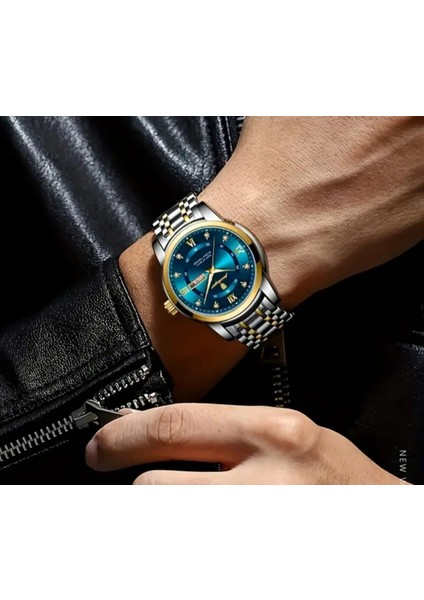 Poedagar Su Geçirmez Aydınlık Takvim Paslanmaz Çelik Erkek Kol Saati Gold Detay fırsatları