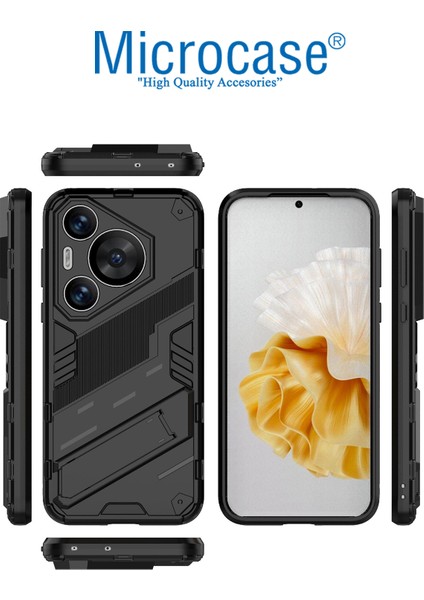 Huawei Pura 70 Pro / Huawei Pura 70 Pro Plus Matrix Serisi Armor Standlı Perfect Koruma Kılıf - Siyah AL3416