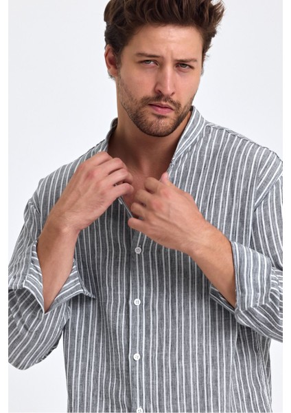 Erkek Hakim Yaka Keten Karışımlı Regular Fit Gömlek