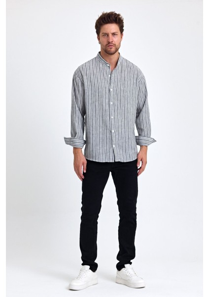Erkek Hakim Yaka Keten Karışımlı Regular Fit Gömlek fiyatları