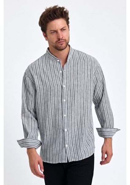 Erkek Hakim Yaka Keten Karışımlı Regular Fit Gömlek modelleri