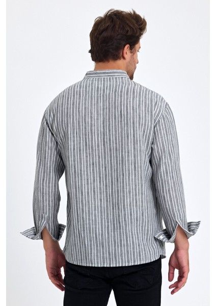 Erkek Hakim Yaka Keten Karışımlı Regular Fit Gömlek indirimleri