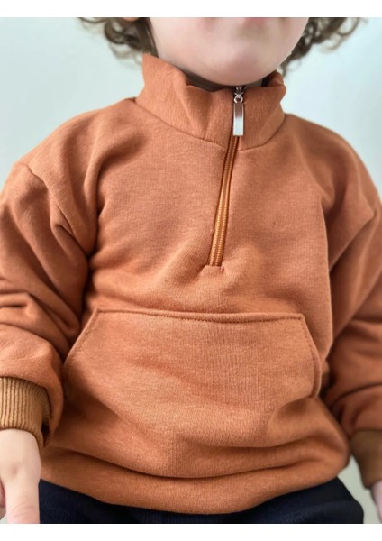 Unisex Fermuarlı Dik Yaka Kanguru Cepli Çocuk Çocuk Sweatshirt indirimleri
