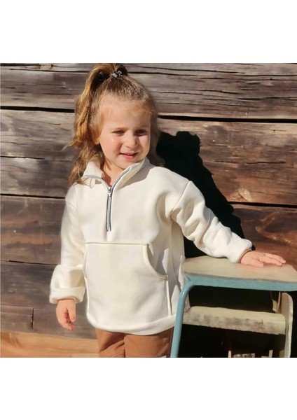 Unisex Fermuarlı Dik Yaka Kanguru Cepli Çocuk Çocuk Sweatshirt
