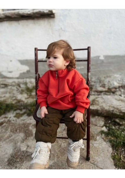 Unisex Fermuarlı Dik Yaka Kanguru Cepli Çocuk Çocuk Sweatshirt fiyatları