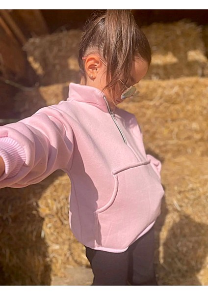 Unisex Fermuarlı Dik Yaka Kanguru Cepli Çocuk Çocuk Sweatshirt