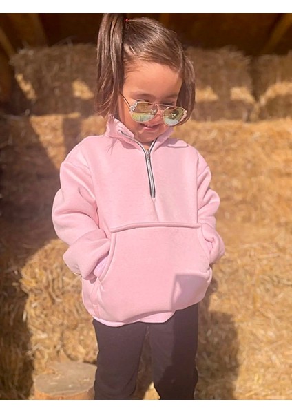 Unisex Fermuarlı Dik Yaka Kanguru Cepli Çocuk Çocuk Sweatshirt fiyatları