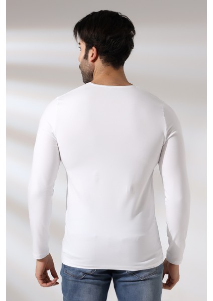 Compact Penye Likralı Slim Fit Uzun Kol Bisiklet Yaka T-Shirt 19649 Beyaz
