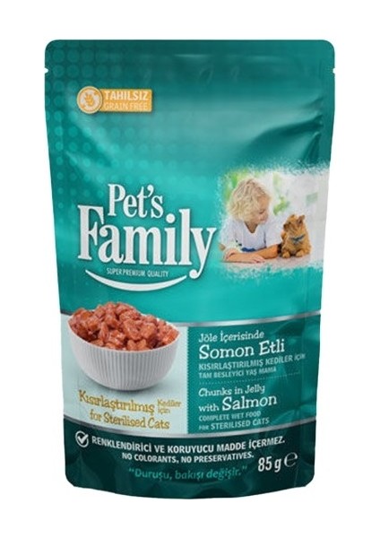 Pets Family Pouch Kısırlaştırılmış Kedi Somonlu Jöle 85 gr x 24 Paket