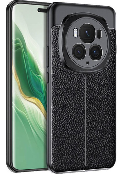 Honor Magic 6 Pro 5g Leather Serisi Deri Efekt Silikon Kılıf - Siyah AL3337