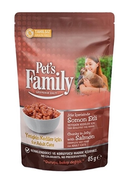 Pets Family Pouch Yetişkin Kedi Somonlu Jöleli 85 gr x 24 Paket