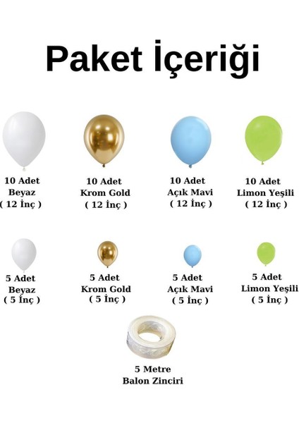 ^^ Doğum Günü Konsepti * Krom Gold * Limon Yeşili * Açık Mavi * Beyaz * 60 Lı Balon Zinciri Parti Seti fiyatları