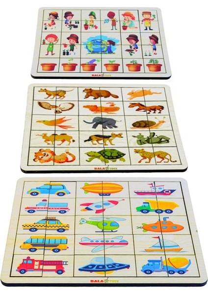 Kodlamaya Giriş 3’Lü Eşleştirmeli Araçlar,Hayvanlar,Doğa Ana Puzzle Set