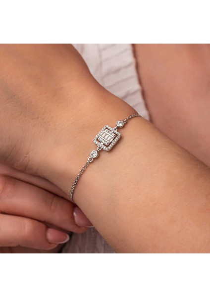 Gümüş Kare Baget Taşlı Kadın Bileklik indirimleri