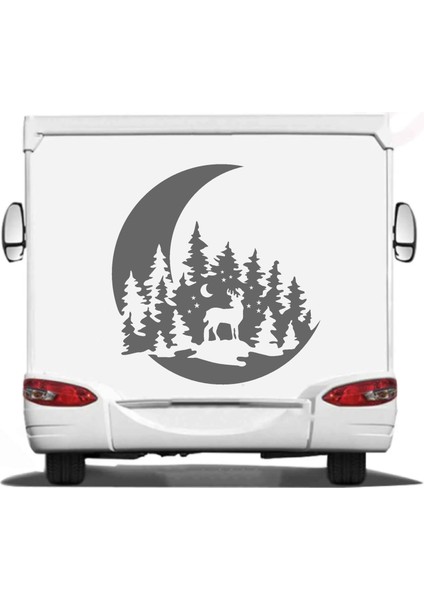 Ay Geyik Orman Manzarası Karavan Camp 4x4 Offroad Araba Oto Karavan Sticker 00131