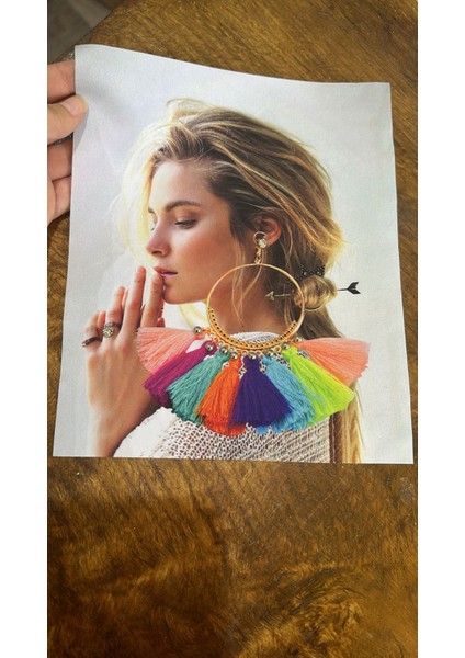 Zirkon Taşlı Nrenkli Küpeli Kız Arma Dikiş Aplike 23X19 cm