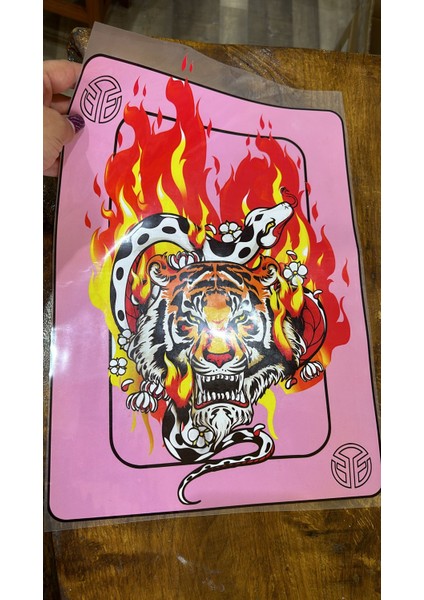 Ütü Ile Yapışan Sarı Kırmızı Aslan Transfer Baskı Tişört Baskı 42X30 cm