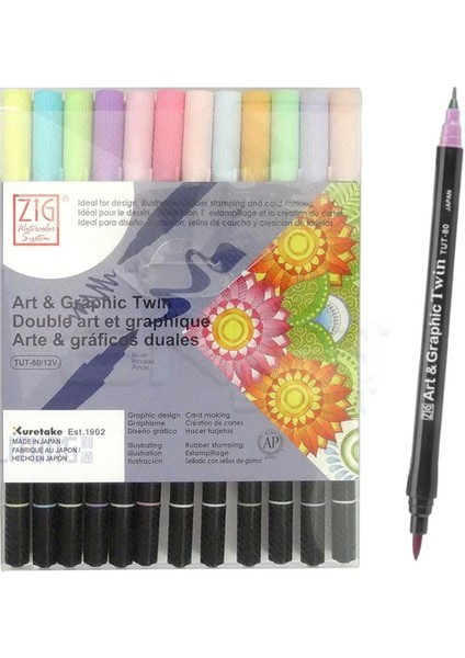 Art & Graphic Twin Brush Pen Çift Uçlu Çizim Kalemi 12LI Set Pastel - TUT-80/12VPA