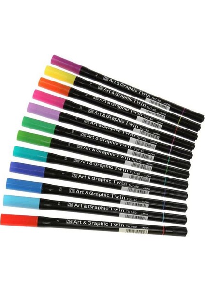 Art & Graphic Twin Brush Pen Çift Uçlu Çizim Kalemi 12LI Set Bright - TUT-80/12VBR fiyatları