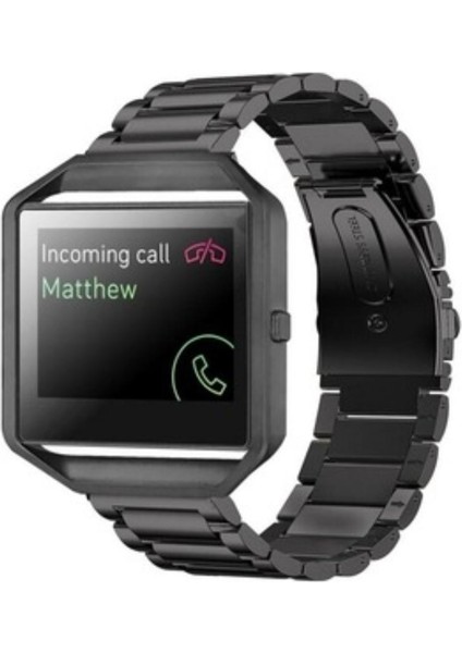 Fitbit Blaze Metal Çerçeve Kelebek Toka Üç Boncuk Paslanmaz Çelik Metal Saat Kordonu
