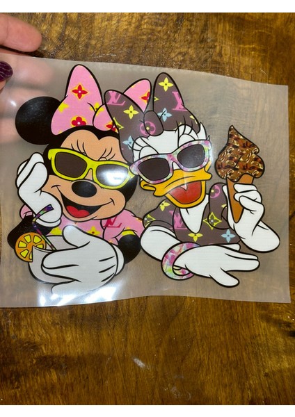 Ütü Ile Yapışan Minnie Mause ve Daisy Duck Transfer Tişört Baskı Arma 19X16 cm