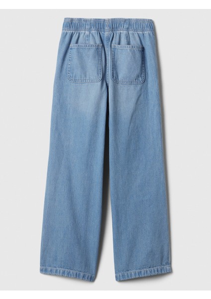 Kız Çocuk Açık Mavi Easy Wide Leg Jean Pantolon