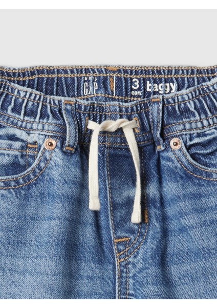 Kız Bebek Mavi Bağcıklı Pull-On Baggy Jean Pantolon