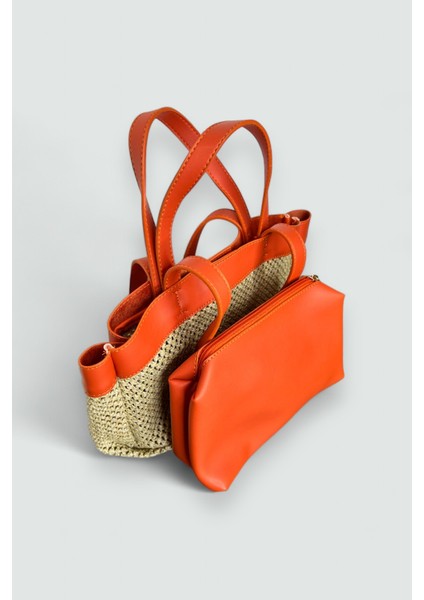 Kadın Hasır Cüzdanlı El ve Omuz Çantası modelleri