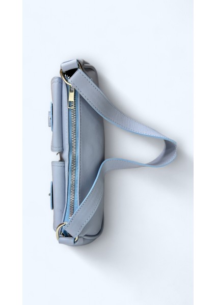 Kadın Mavi Suni Deri Mini Boy 2 Küçük Cepli Çanta modelleri