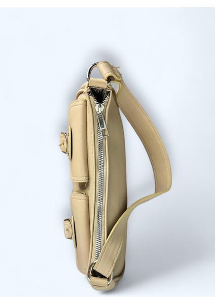 Kadın Bej Suni Deri Mini Boy 2 Küçük Cepli Çanta modelleri