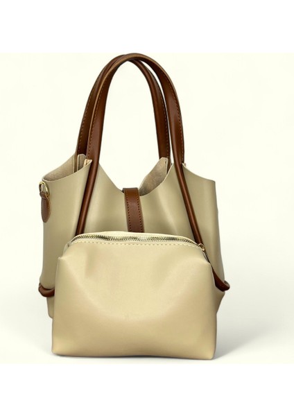 Kadın Bej Suni Deri Cüzdanlı El ve Omuz Çantası fiyatları