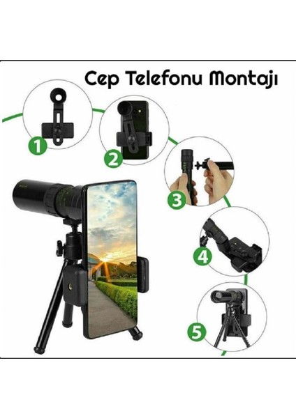 10-300X40MM Monoküler Teleskop-Evrensel Telefon Klipsi-Tripod