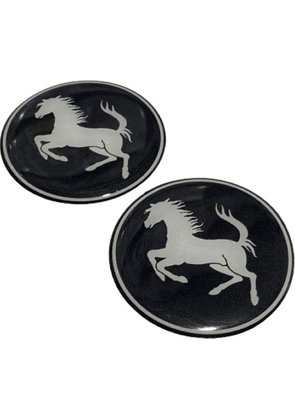 Ferrari Logo Damla Etiket Siyah Sticker 5X5CM 2 Adet
