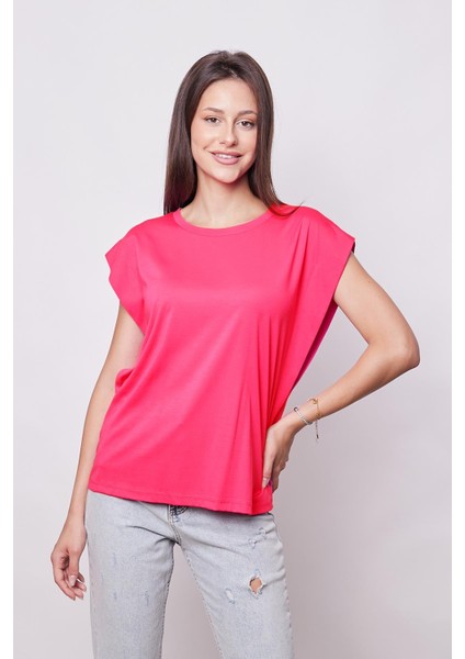 Şık Likralı Span Kumaş Kolsuz Geniş Sıfır Yaka Düşük Omuzlu Basic Tshirt Bluz-Fujya modelleri